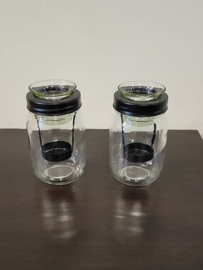 Glass Jar Tea-light/Oil/Wax Melt Warmers with Black Lids - Set of 2